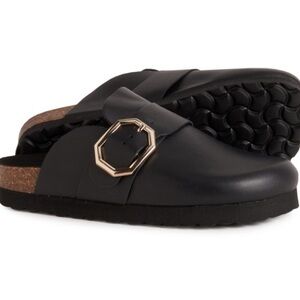 Bio Green Leather Big Buckle Platform Clog Memory Foam Insole Made in Spain